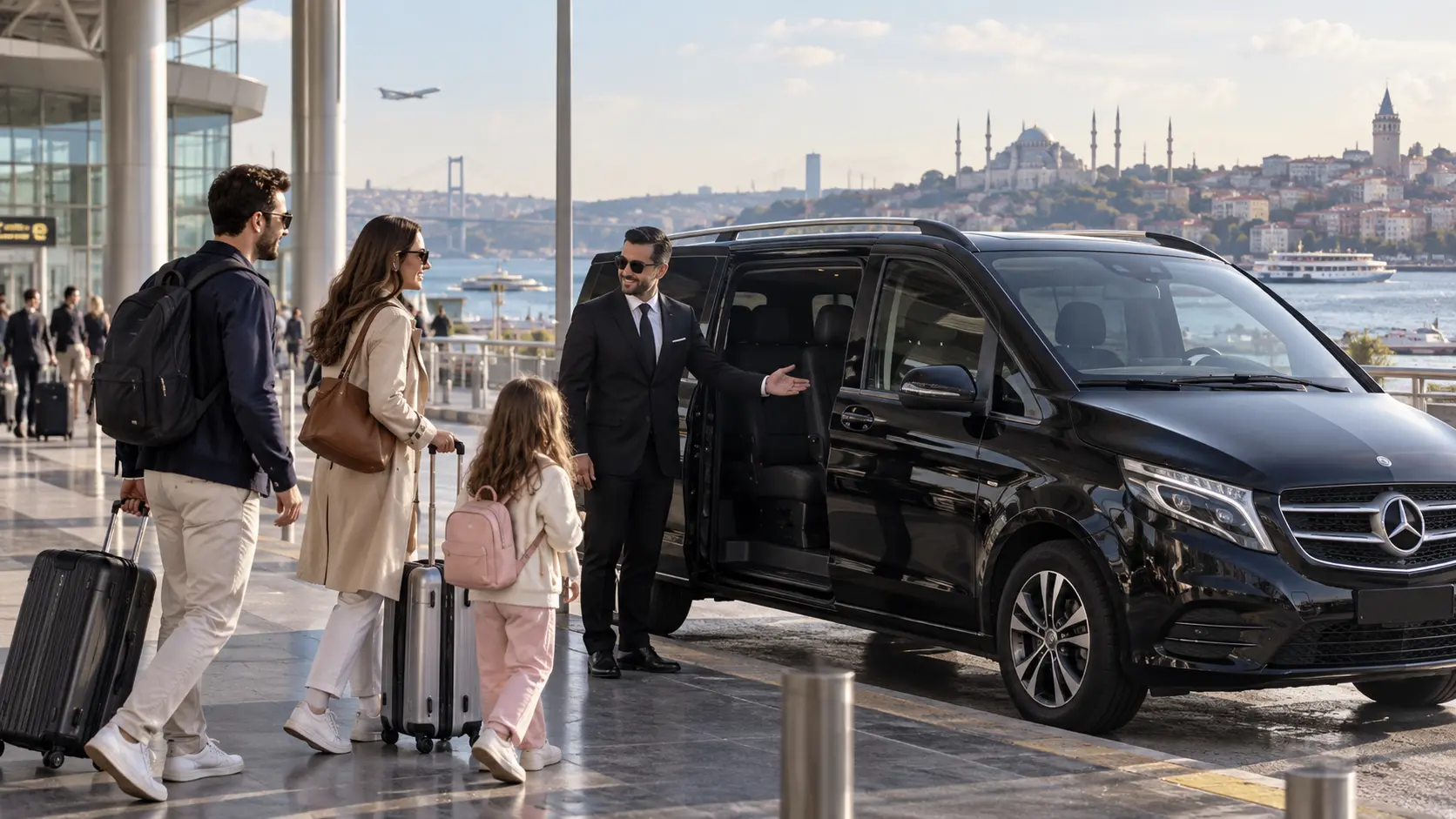 Chauffeur welcoming travelers for a VIP Sabiha Airport to Taksim transfer